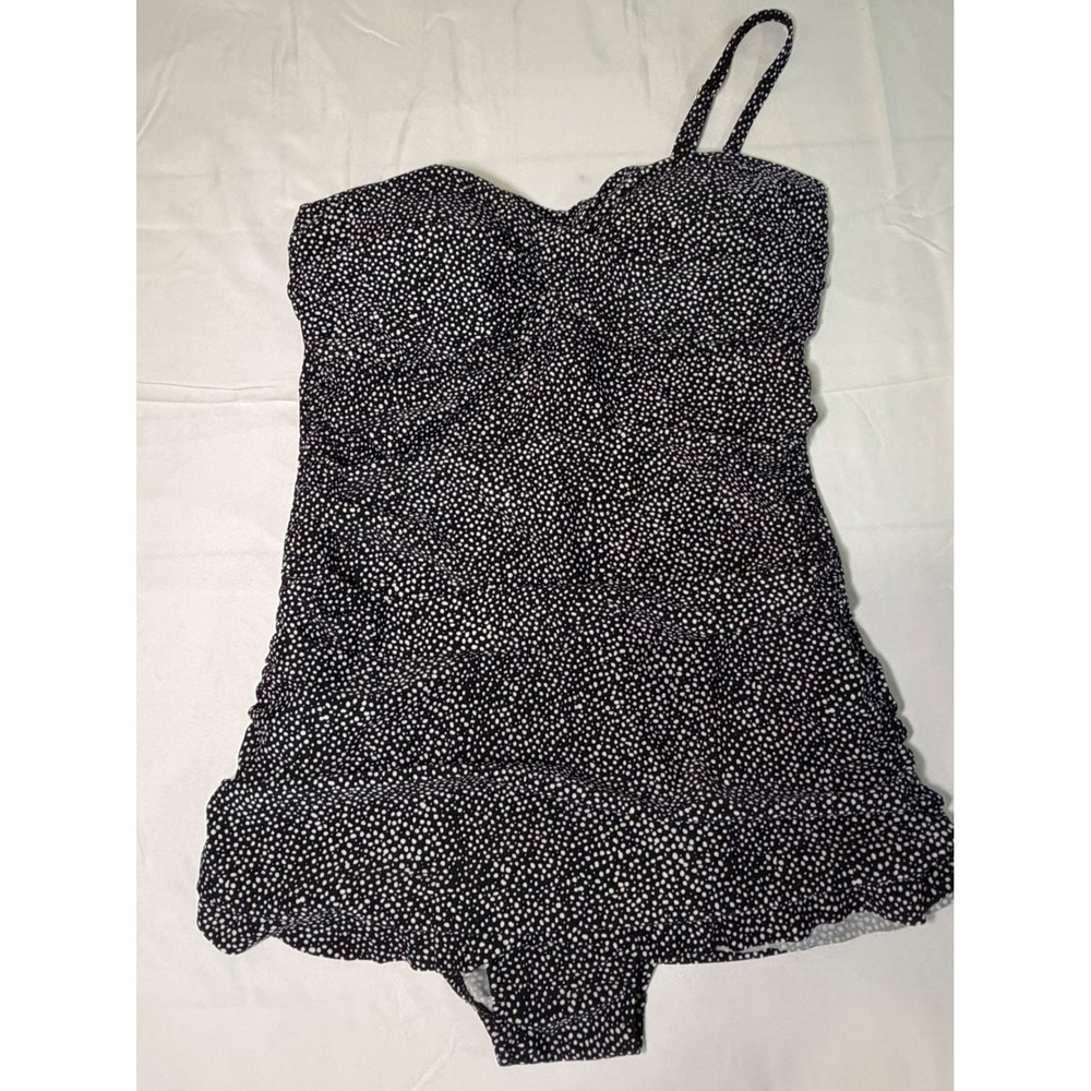 Shore Shapes Polka Dot One Piece Swimdress Swimsuit Black White 12 Retro Modest